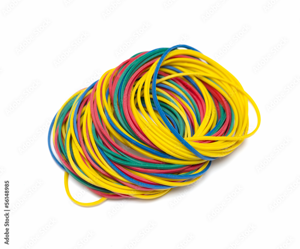 a lot of colored rubber bands on a white background, Stock image