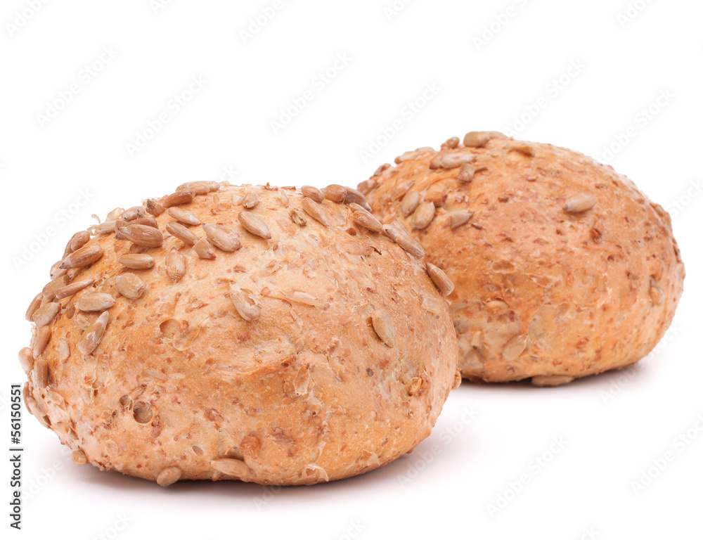 Two hamburger bun or roll with sesame seeds cutout Two hamburger bun or roll with sesame seeds cutout
