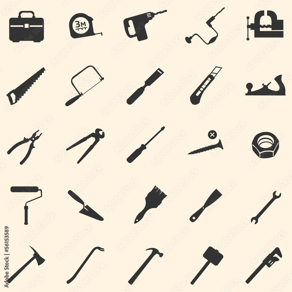 vector set of 25 tool icons - obrazy, fototapety, plakaty 