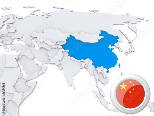 Wall Mural China on map of Asia