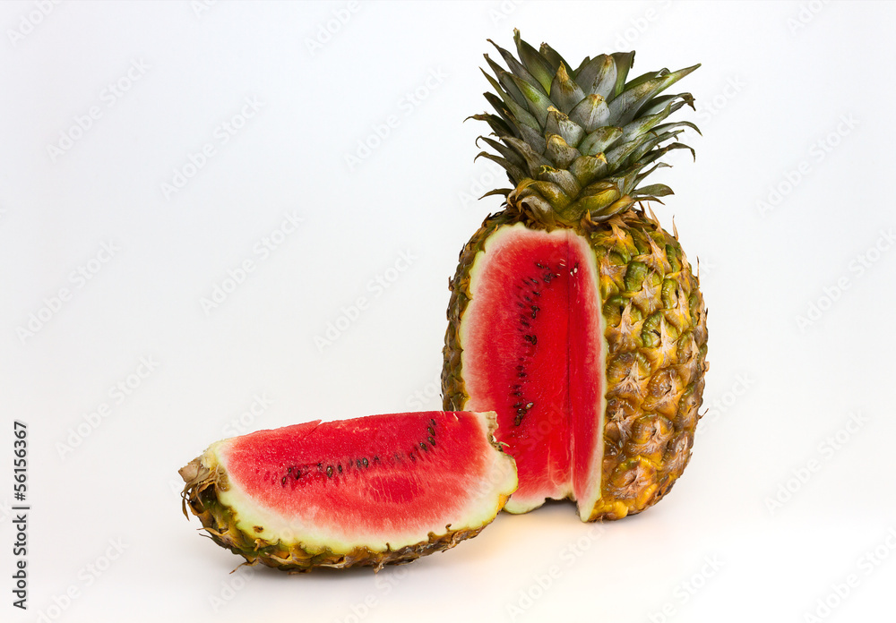Pineapple containing a watermelon - obrazy, fototapety, plakaty 