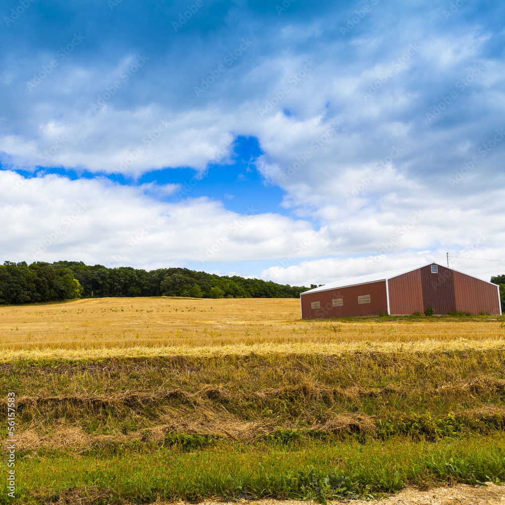 American Farmland With Blue Cloudy Sky American Farmland With Blue Cloudy Sky