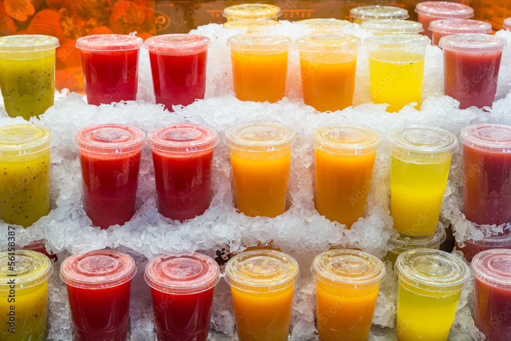 Fresh juices at a market in Barcelona