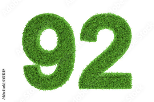 Number 92 with a green grass texture photo