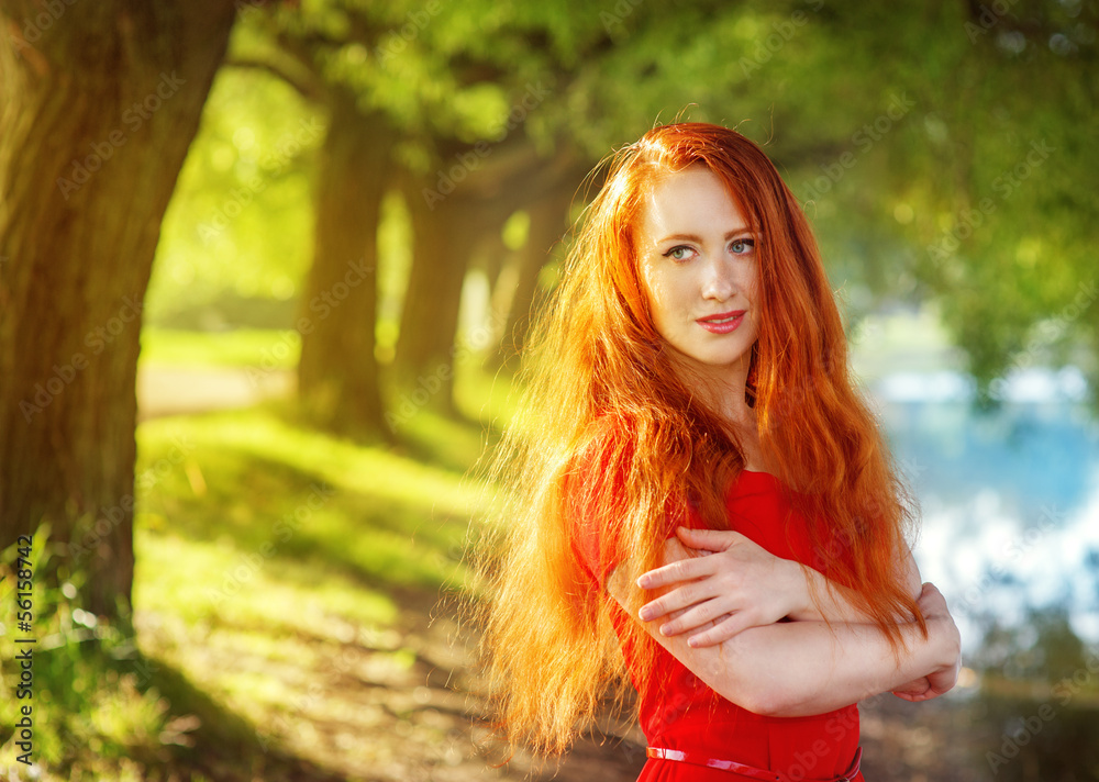 Redhead woman outdoor