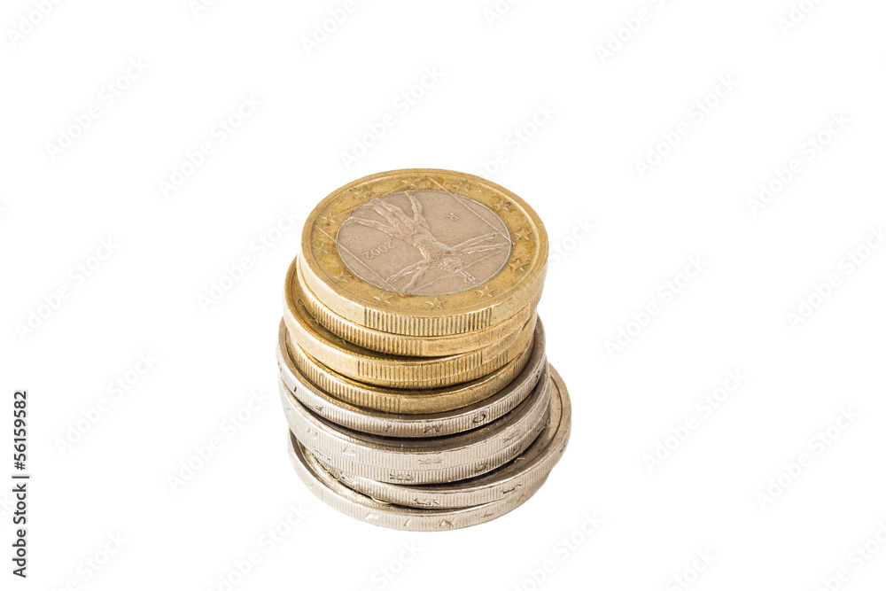 Stack of Euro coins isolated on white background Stack of Euro coins isolated on white background