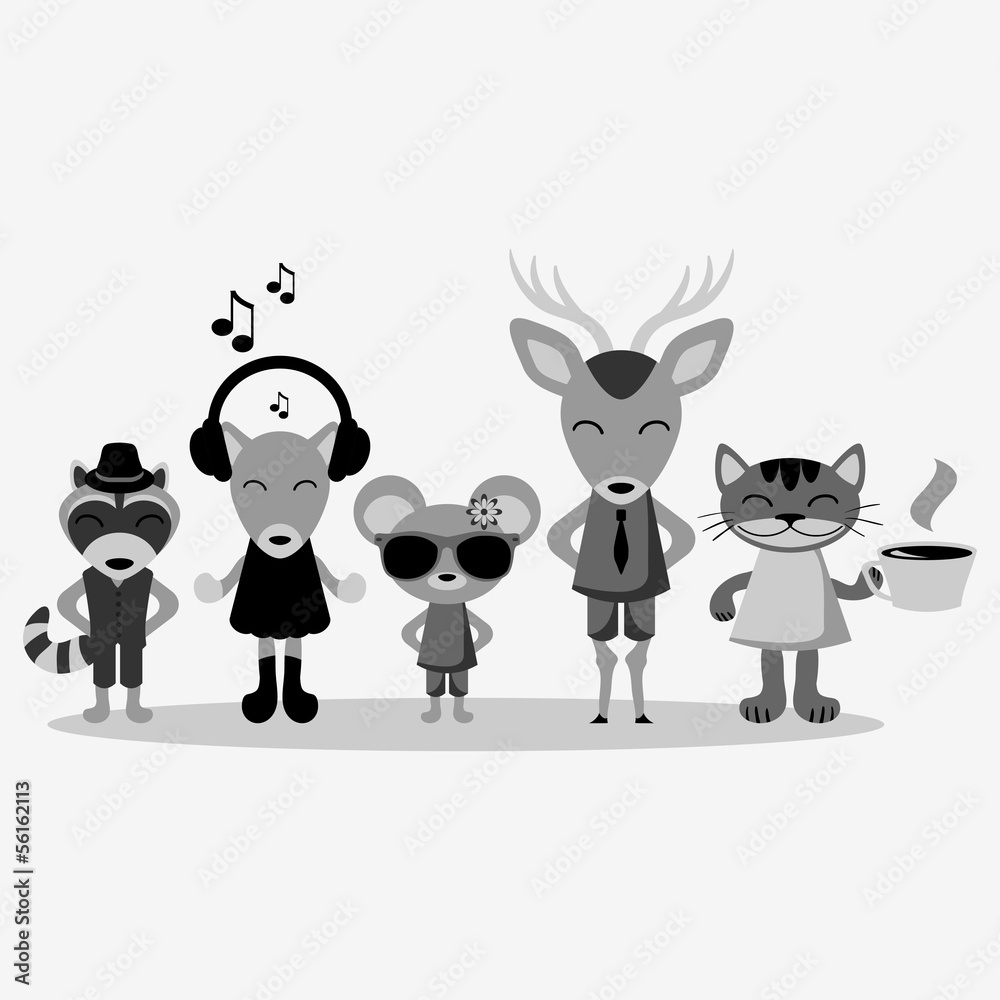 Obraz premium Cute hipster animals in clothes