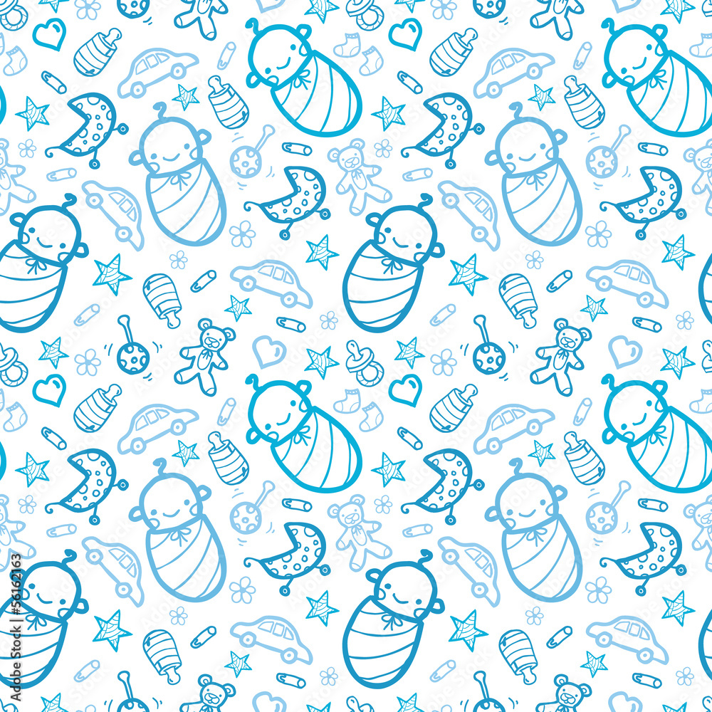 Vector baby boys seamless pattern background with hand drawn