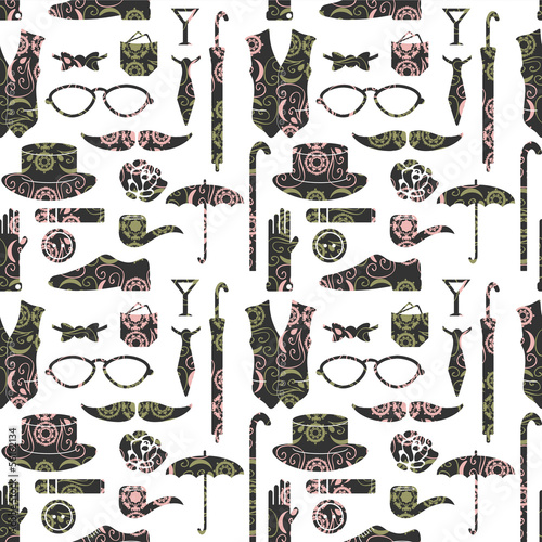 Seamless pattern with various elements for gentlemen