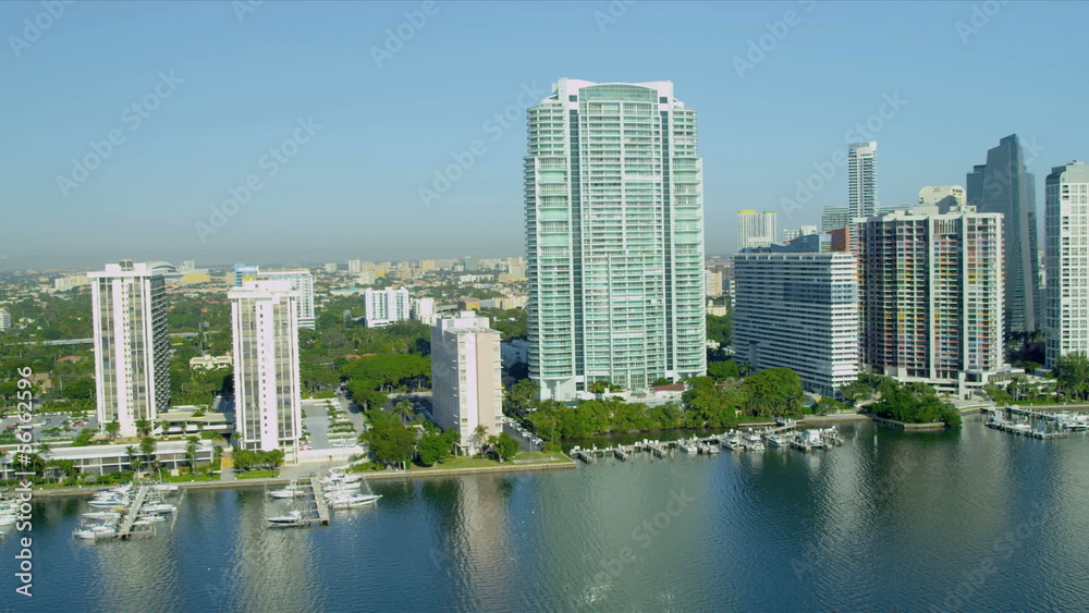 Aerial view luxury condominiums Brickell Key, Miami Aerial view luxury condominiums Brickell Key, Miami
