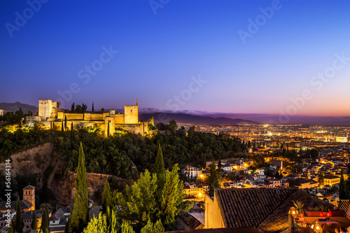 Ancient arabic fortress of Alhambra at night. Granada, Spain. photo