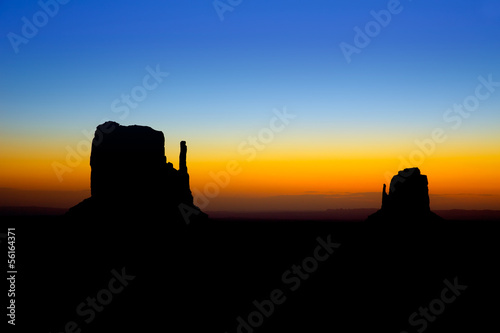 Sunrise at Monument Valley West and East Mittens Butte