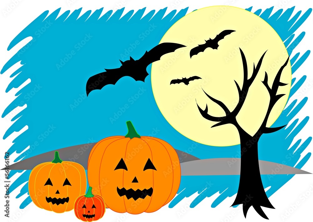 Fototapeta premium Pumpkin head jack family in halloween night