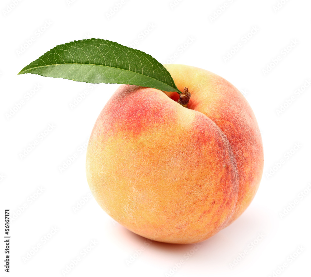 Fototapeta Ripe peach with leaf