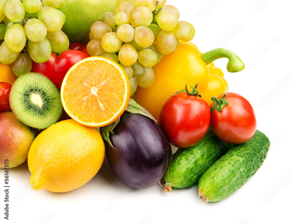 fruits and vegetables isolated on white background