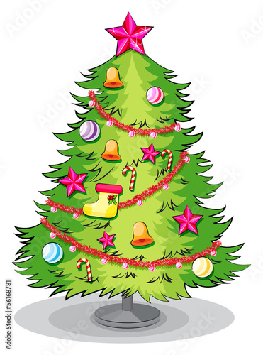 A big christmas tree with many decorations