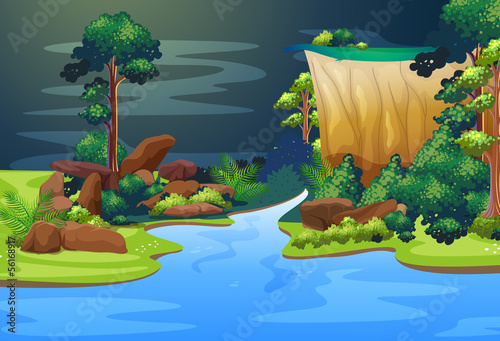 A deep blue river in the forest
