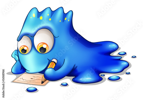 A blue monster writing