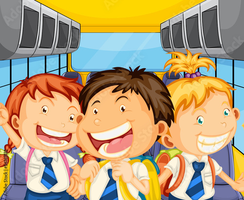 Happy kids inside the schoolbus
