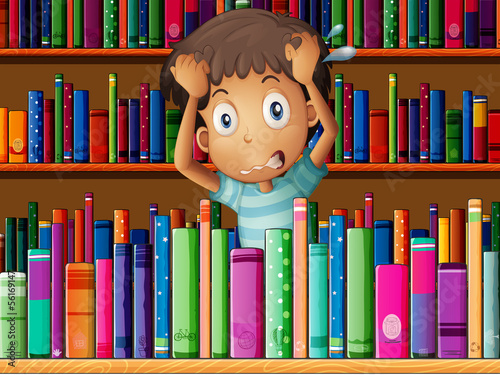 A frustrated young man in the library