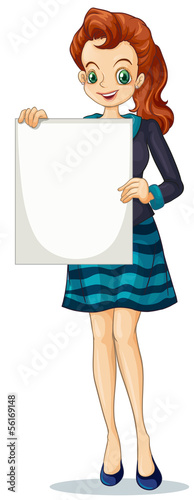 A young businesswoman holding an empty signage