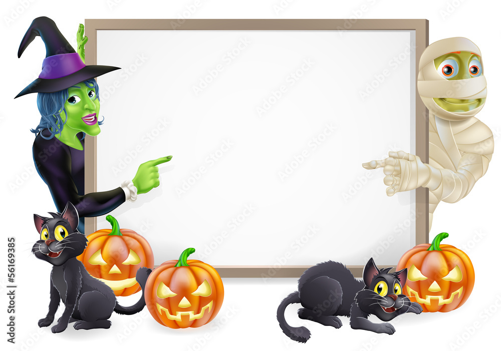 Fototapeta premium Mummy and Witch Halloween Sign