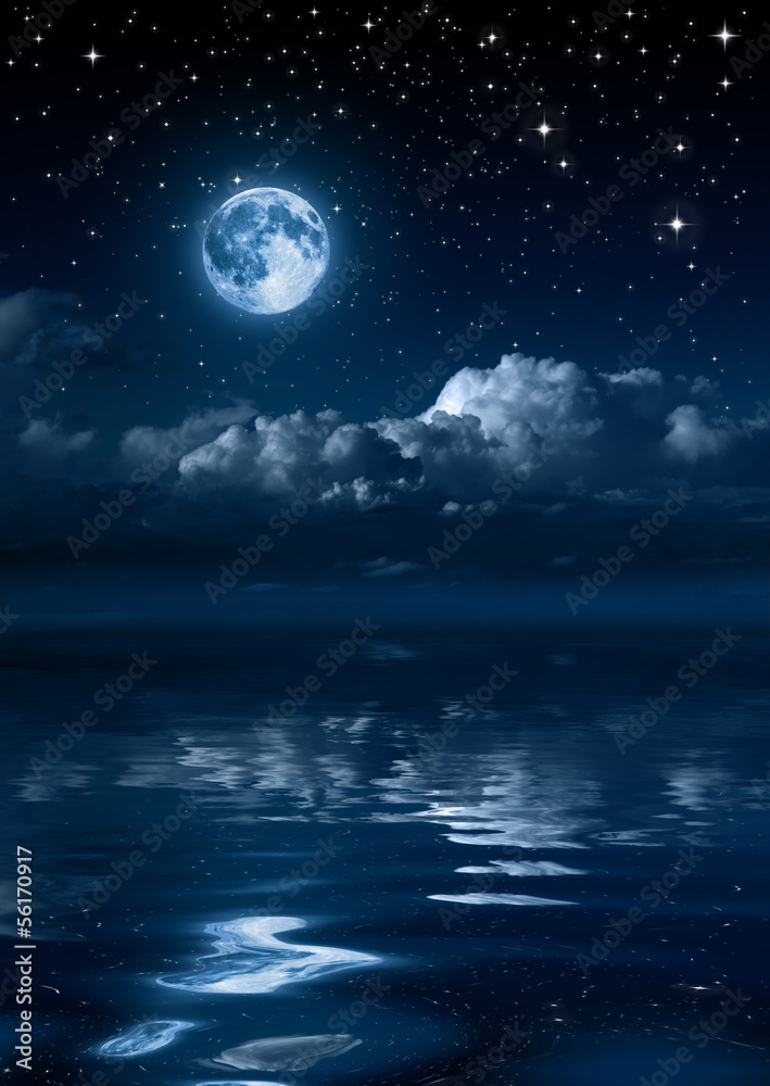 Fototapeta premium moon and clouds in the night on sea