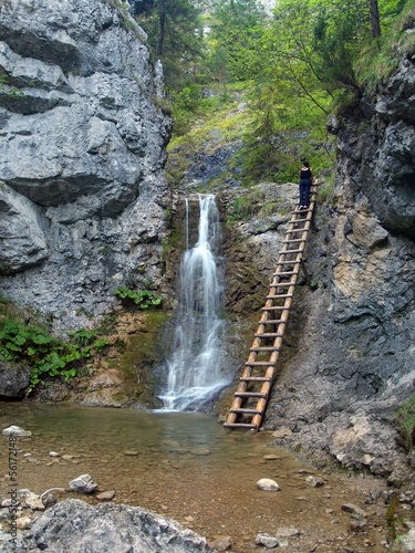 Waterfall and ladder in Kvacianska Valley