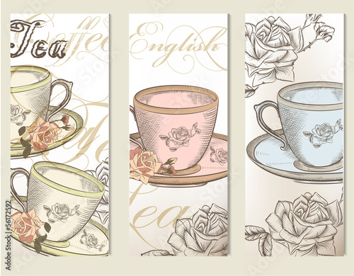 Brochure vector set with vintage cups of tea