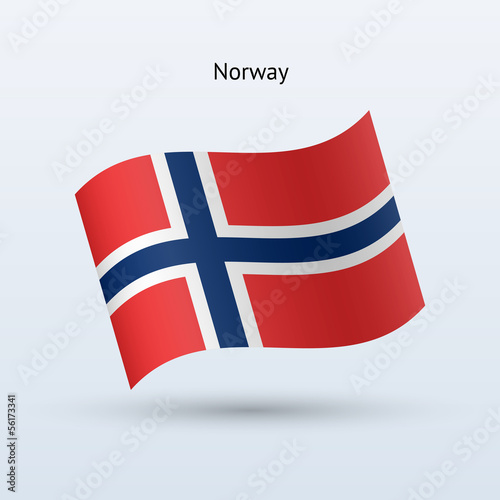 Norway flag waving form. Vector illustration.