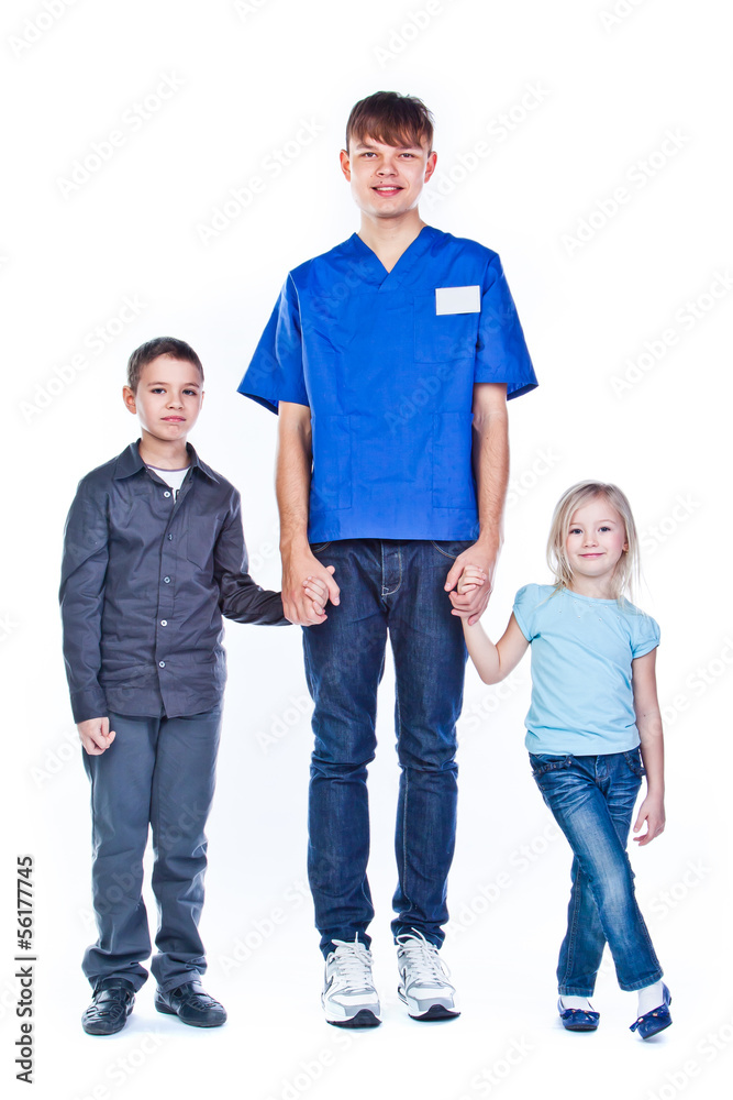 doctor in blue uniform and children doctor in blue uniform and children