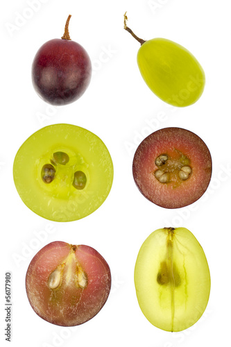 Collage of sliced red and green grapes