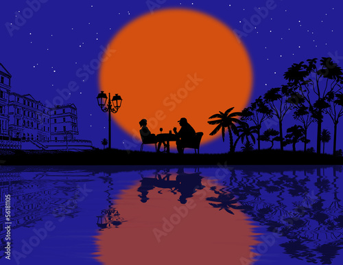 Couple silhouette on sunset