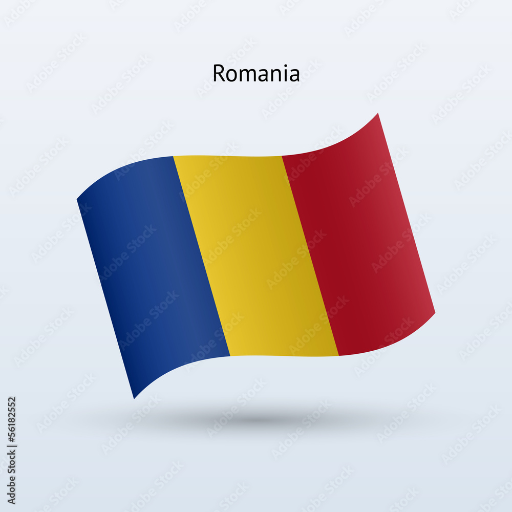 Fototapeta premium Romania flag waving form. Vector illustration.
