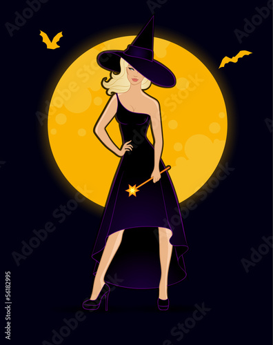 Beautiful witch in black dress