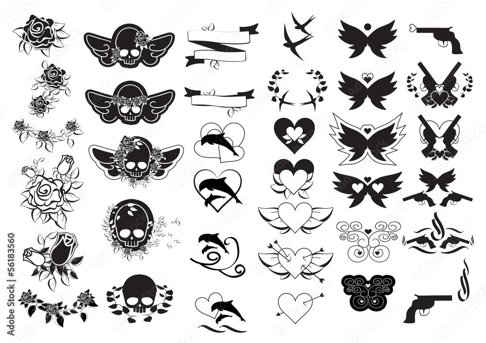 Naklejka premium Tattoo Icons Set - Isolated On White Background