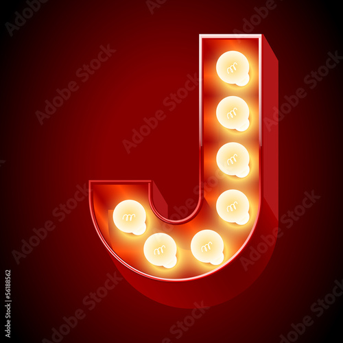 Old lamp alphabet for light board. Letter J