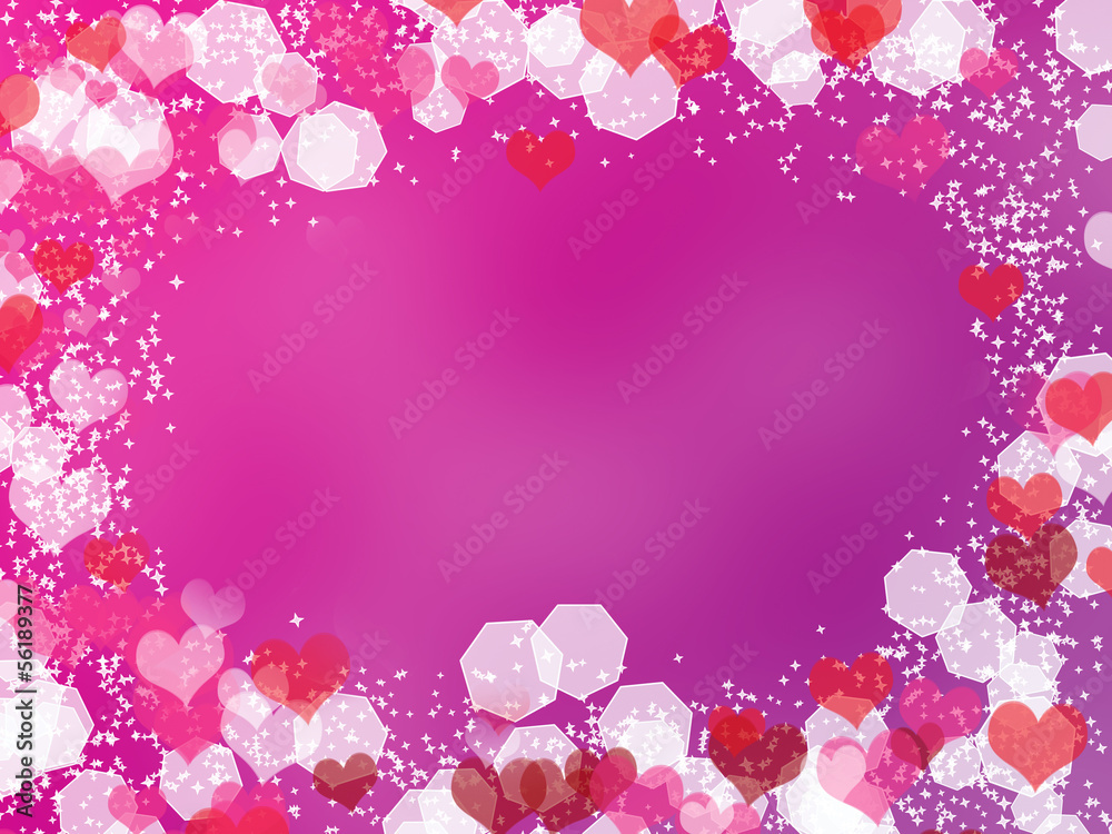 Background with frame from hearts and bokeh