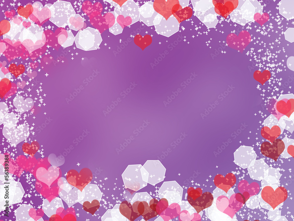 Background with frame from hearts and bokeh Background with frame from hearts and bokeh