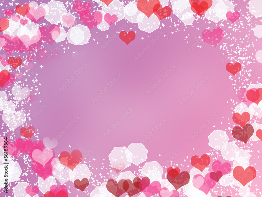 Background with frame from hearts and bokeh