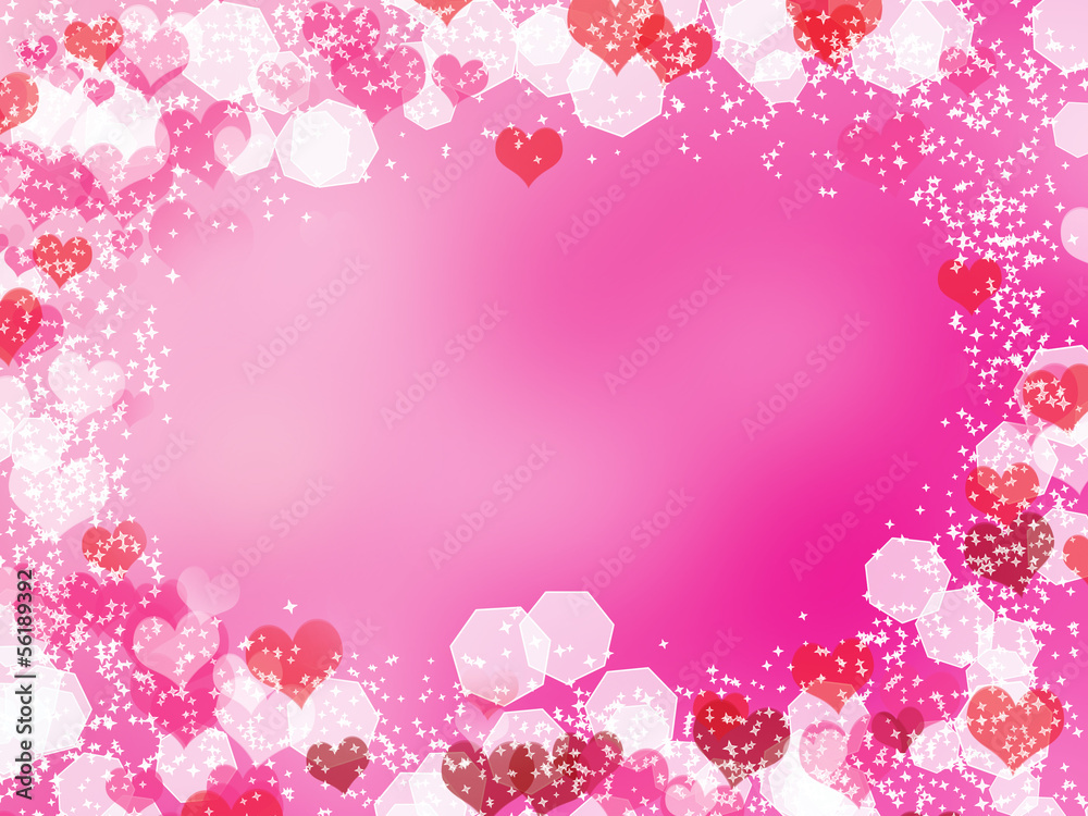 Background with frame from hearts and bokeh