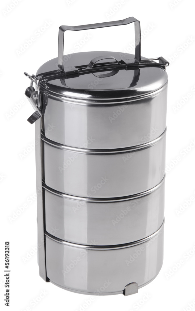 Metal Tiffin, Food Container On White Background Metal Tiffin, Food Container On White Background