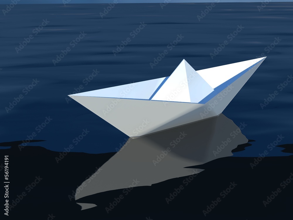 Obraz premium origami paper sailboat sailing on blue water