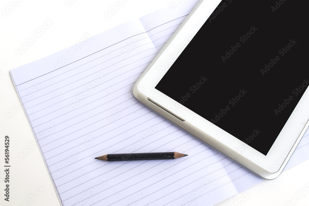 pencil, notepad and tablet, workplace businessman pencil, notepad and tablet, workplace businessman