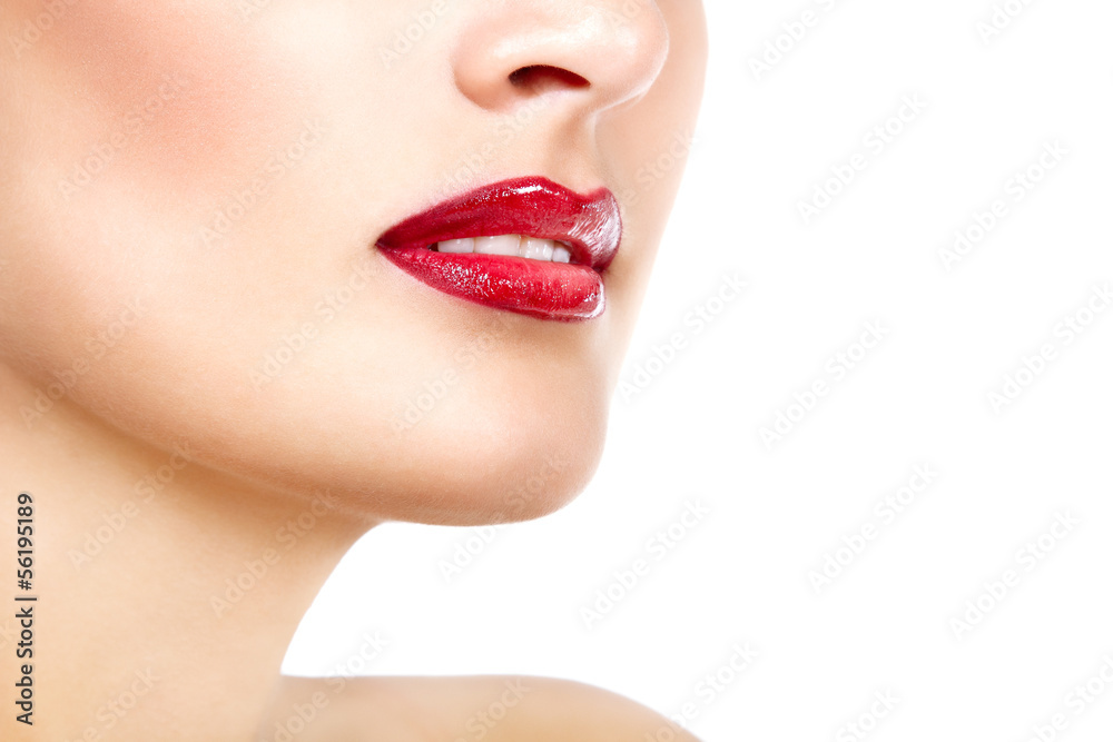 Beautiful lips of young fresh womanwith vivid red lipstick, face Beautiful lips of young fresh womanwith vivid red lipstick, face