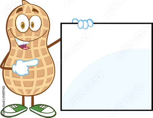 Peanut Cartoon Mascot Character Showing A Blank Sign