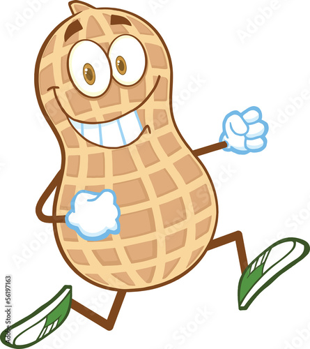 Smiling Peanut Cartoon Mascot Character Running