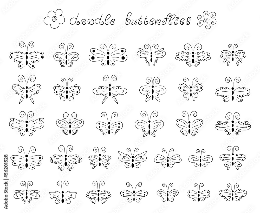 Fototapeta premium Cute doodle butterflies