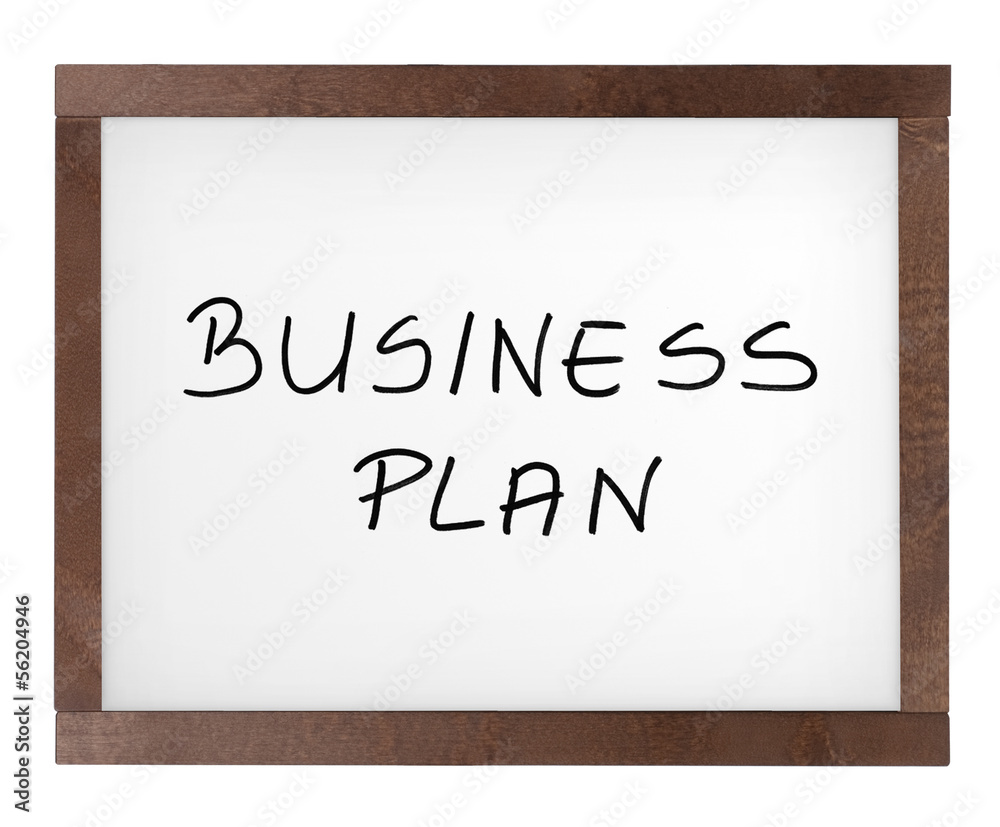 Empty whiteboard with business plan sign Empty whiteboard with business plan sign