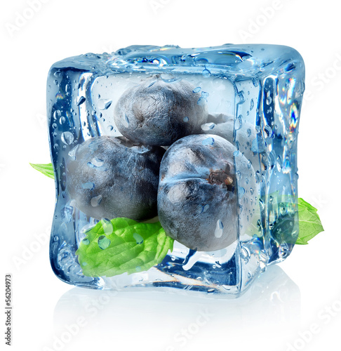 Ice cube and blueberry